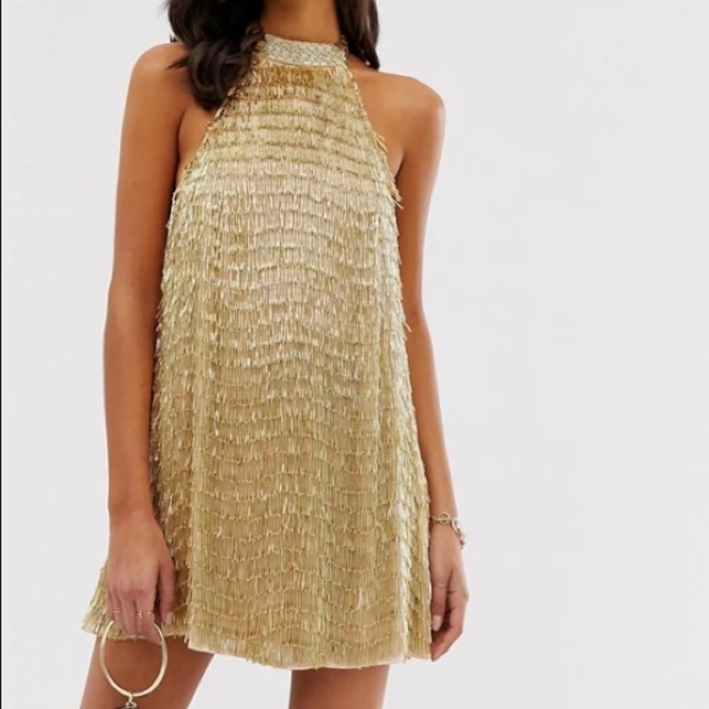 ISO ASOS gold tassel embellished high neck dress